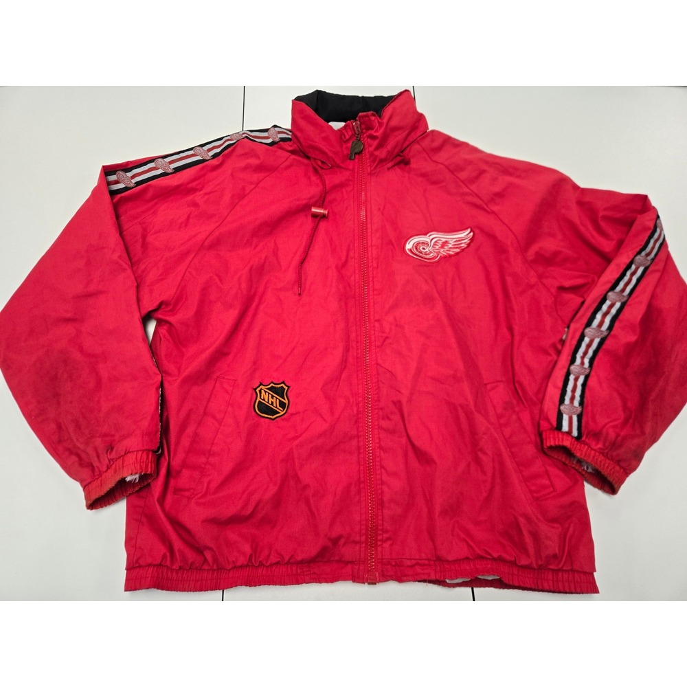 Vintage Detroit Red Wings NHL Windbreaker Jacket XL Red Logo Tape 90s Hockey